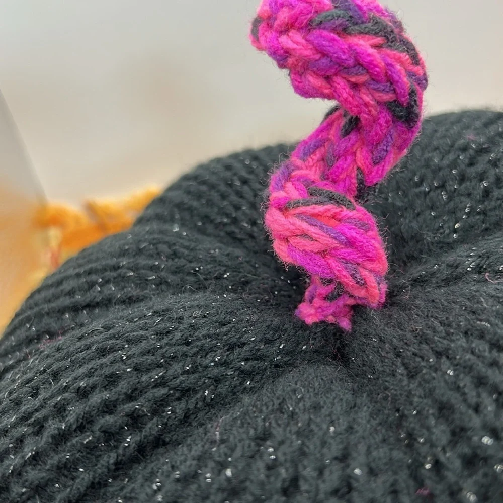 Sparkling Black and Pink Knit Pumpkin Decor handmade. One of a kind